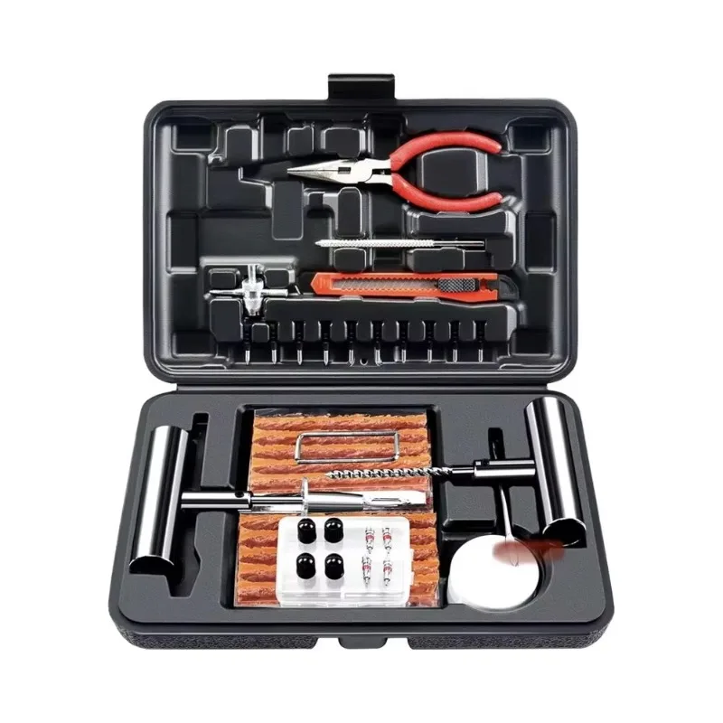 70 Pcs Tire Tyre Repair Kit Heavy Duty Metal Hand Tool Set With Box For Car Truck Motorcycle Tubeless Tire Puncture Repair