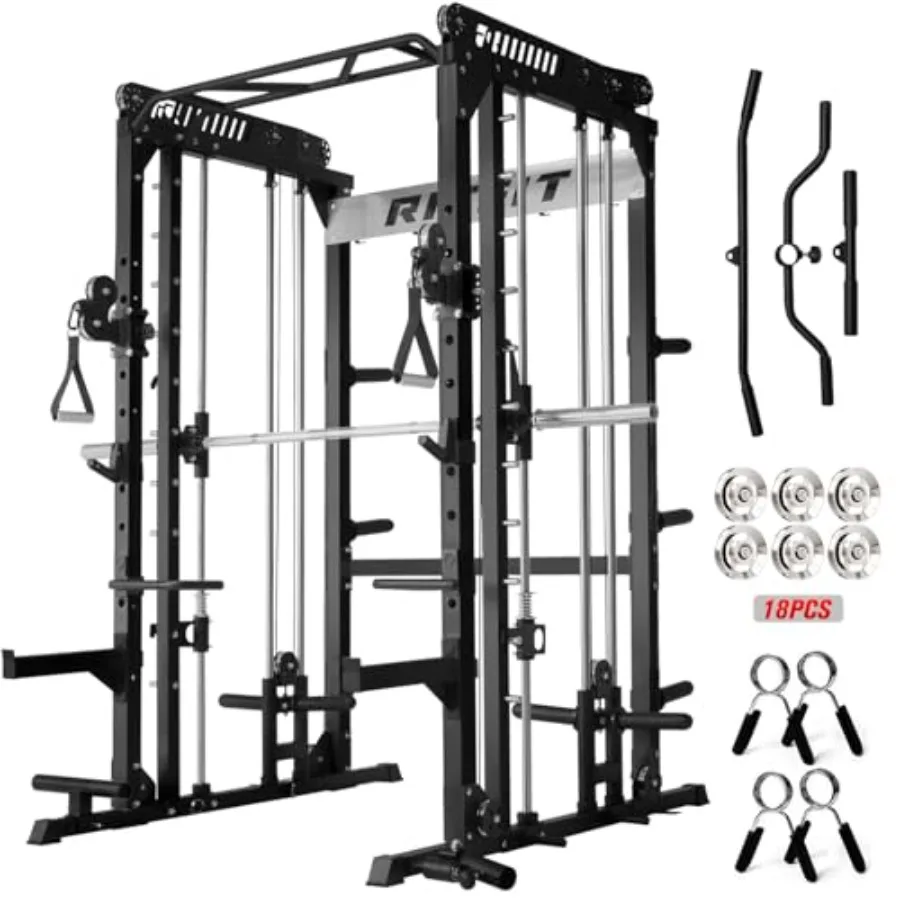 

Многофункциональный тренажер M1 Pro Smith Machine с кроссоверной системой и стойкой для приседаний (Power Cage) для домашнего спортзала, стальная черная прочная конструкция