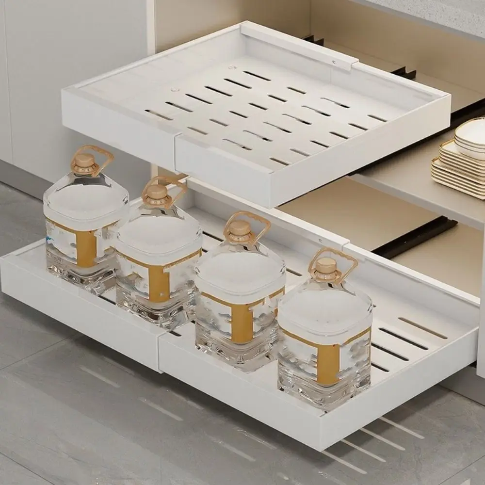 

Multifunctional Retractable Cabinet Basket Adjustable Width Non-perforated Pull Out Shelf Drawer Type Metal Extendable