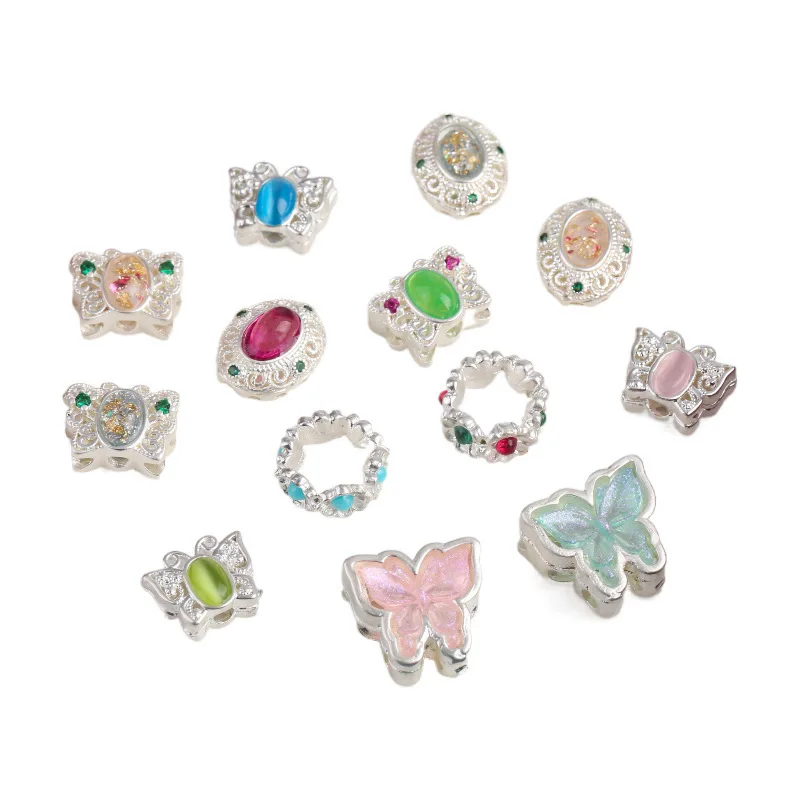 7pcs Copper Silver-plated Jewelry Spacer Beads Accessories Inlaid Zirconia Ring Diy Pearl Bracelet Necklace Material Accessories