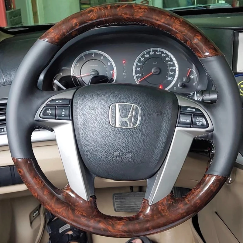 

For Honda Crosstour 2012 Pilot Odyssey Accord 2008-2012 Hand-stitched peach wood grain genuine Leather Car Steering Wheel Cover