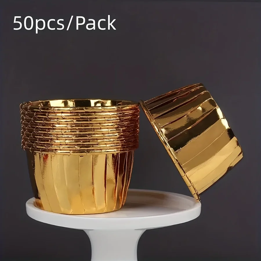 50er-Pack runde Backformen für Cupcakes und Muffins, 9 Farben, hitzebeständige Einweg-Backförmchen aus Aluminiumfolie, geeignet
