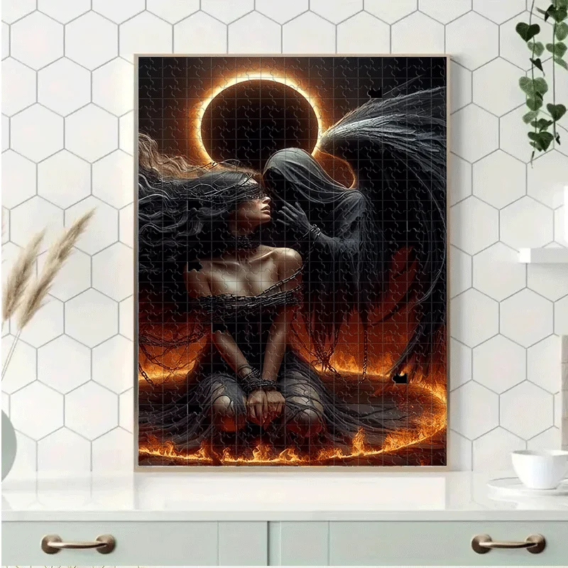 500/1000pcs Gothic Angel & Dark Queen Puzzle - Female Angel/Queen with Chains & Black Wings Jigsaw Game for Adults, Intermedia