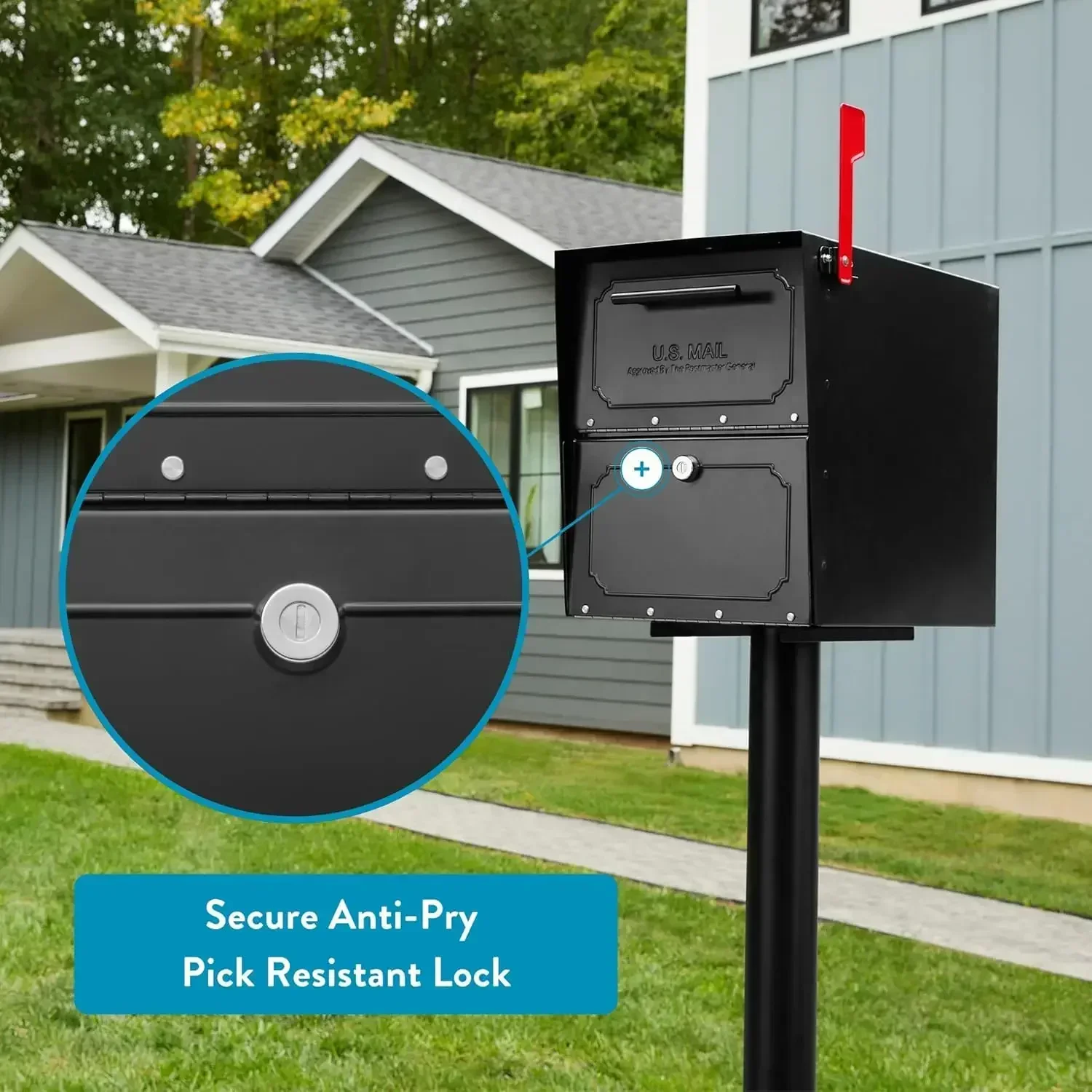 6200B-10 Oasis Classic Locking Post Mount Parcel Mailbox with High Security Reinforced Lock,Black,18.00 x 15.00 x 11.50 inches