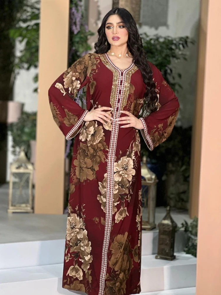 Arab Morocco Muslim Dress Abayas Women Ramadan Print Abaya Dubai Turkey Islam Kaftan Robe Longue Musulmane Vestidos Largos 2022