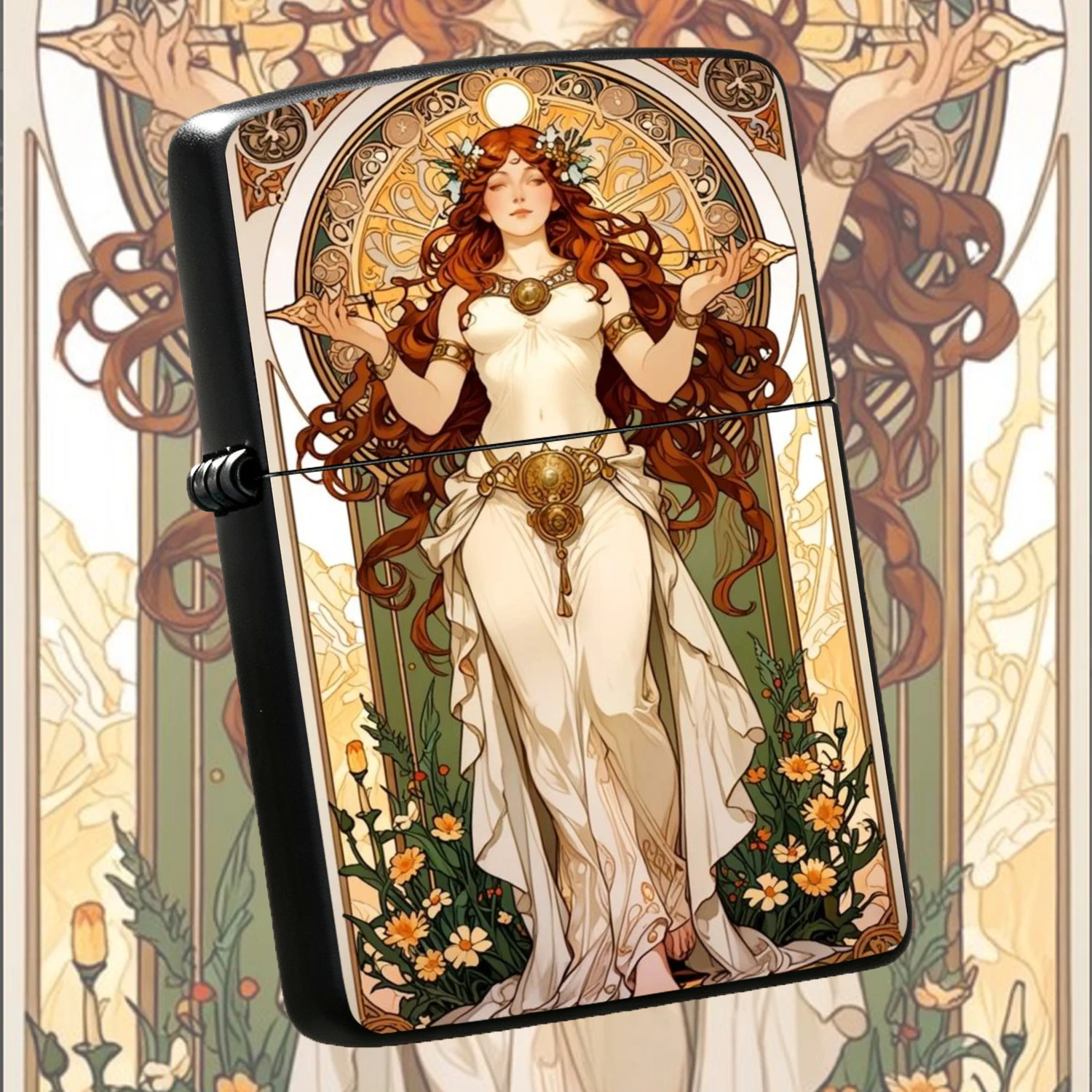 Vintage Collectible Lighters - Vintage Art Nouveau Mucha Style Red