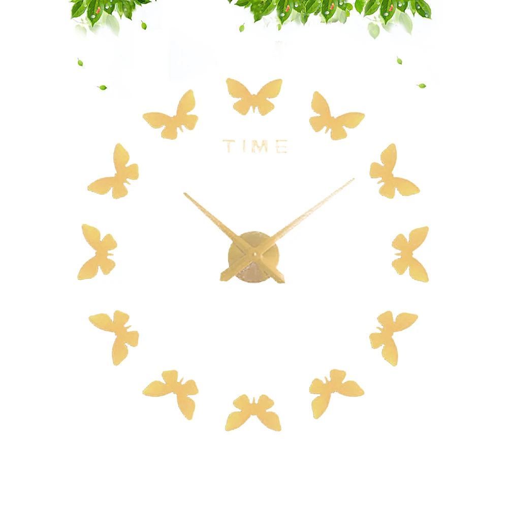 Butterflies Patterned Acrylic Mirror Wall Clock DIY Three-Dimensional Fashion Home Decoration Wall Stick Clock with No