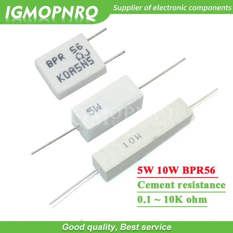 10pcs 5W 10W BPR56 Cement resistance 0.1 ~ 10k ohm 0.33R 1R 10R 100R 0.22 0.33 1 10 100 1K 10K ohm Cement resistor