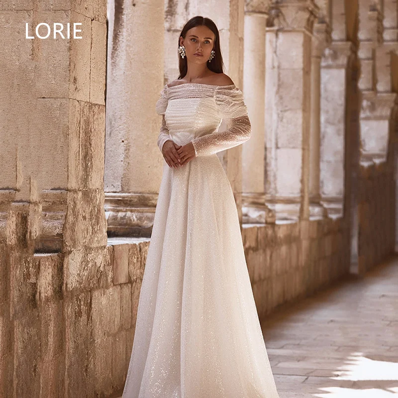 

LORIE Sexy Shiny A-line Off Shoulder Lace Wedding Dresses Applique Tie Bridal Gown Backless Wedding Gowns Customized 2025