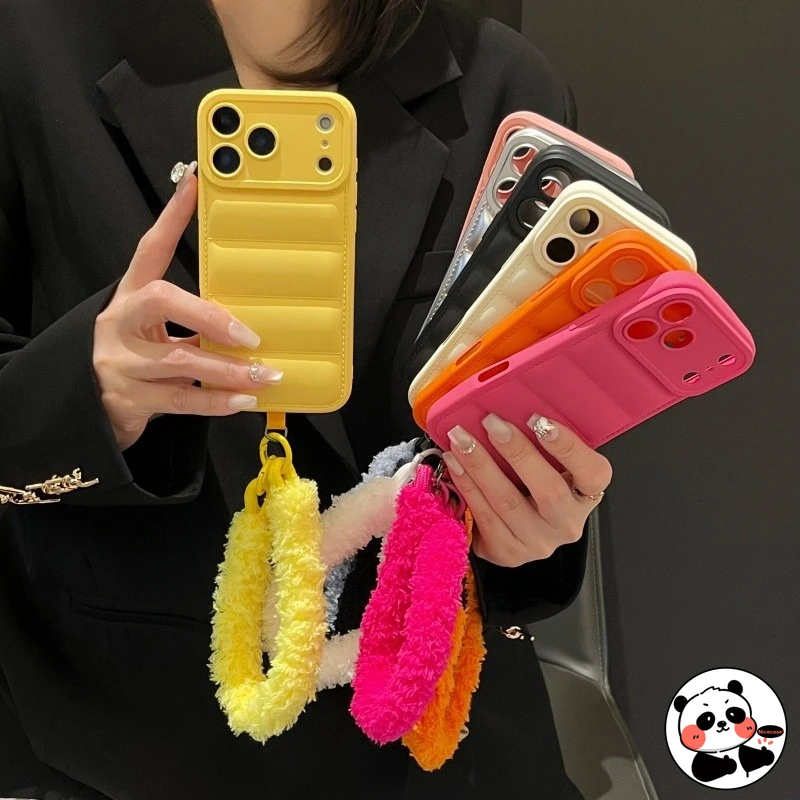 

For Honor X5 Plus HonorX5 HonorX5Plus Phone Case With Hairy Plush Lanyard Strap Winter Jacket Design Soft Cover