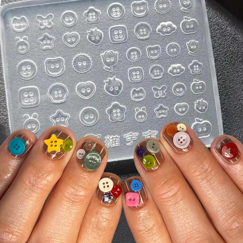 1pcs Buttons 3D Silicone Nail Art Mold Tulip Strawberry Clouds Buttons Cute Nail Charms Tools Small Button Nail Model Template