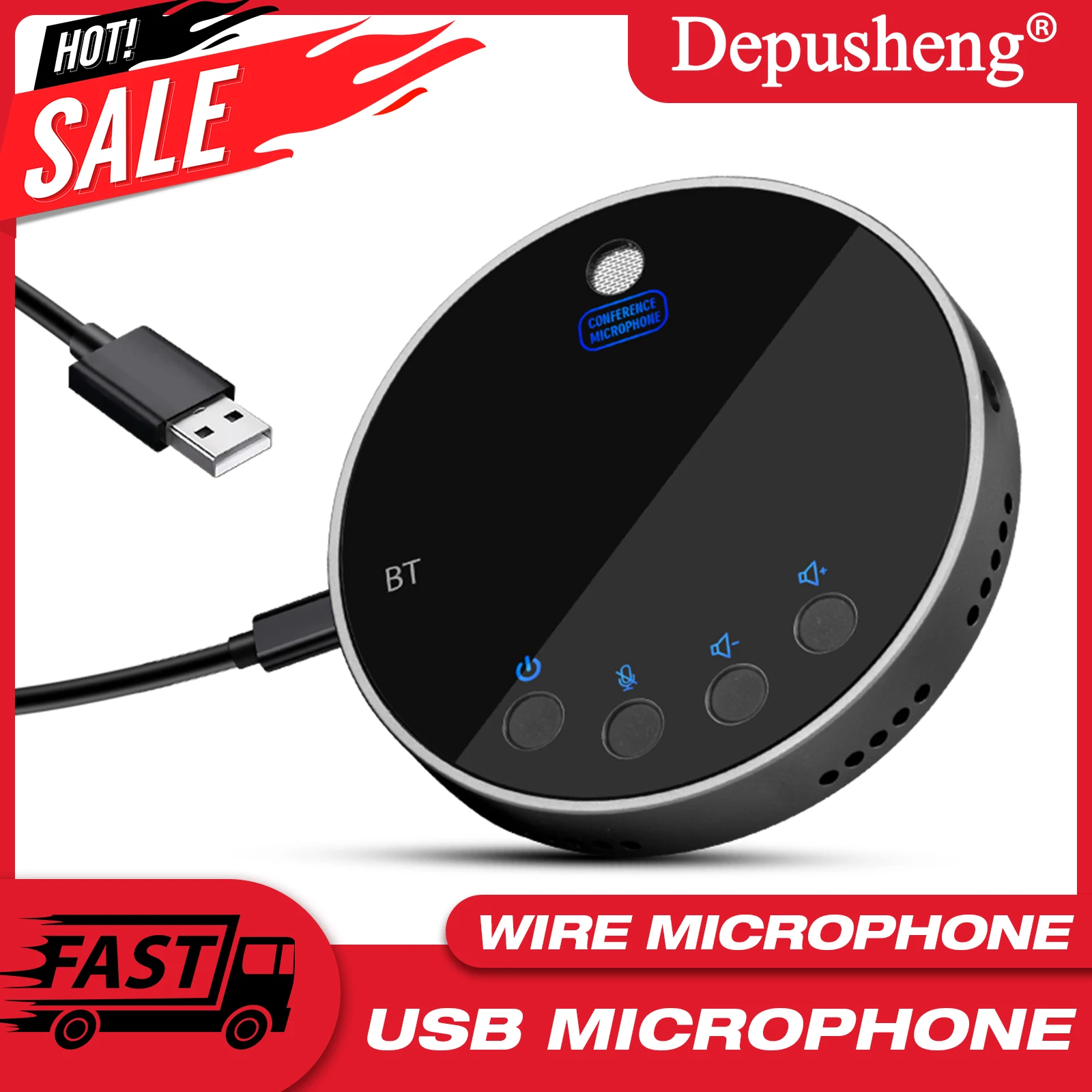 

360° Omnidirectional Condenser Mic Mute/Volume Function Depusheng Q8 Professional USB Conference Desktop Microphone Speaker