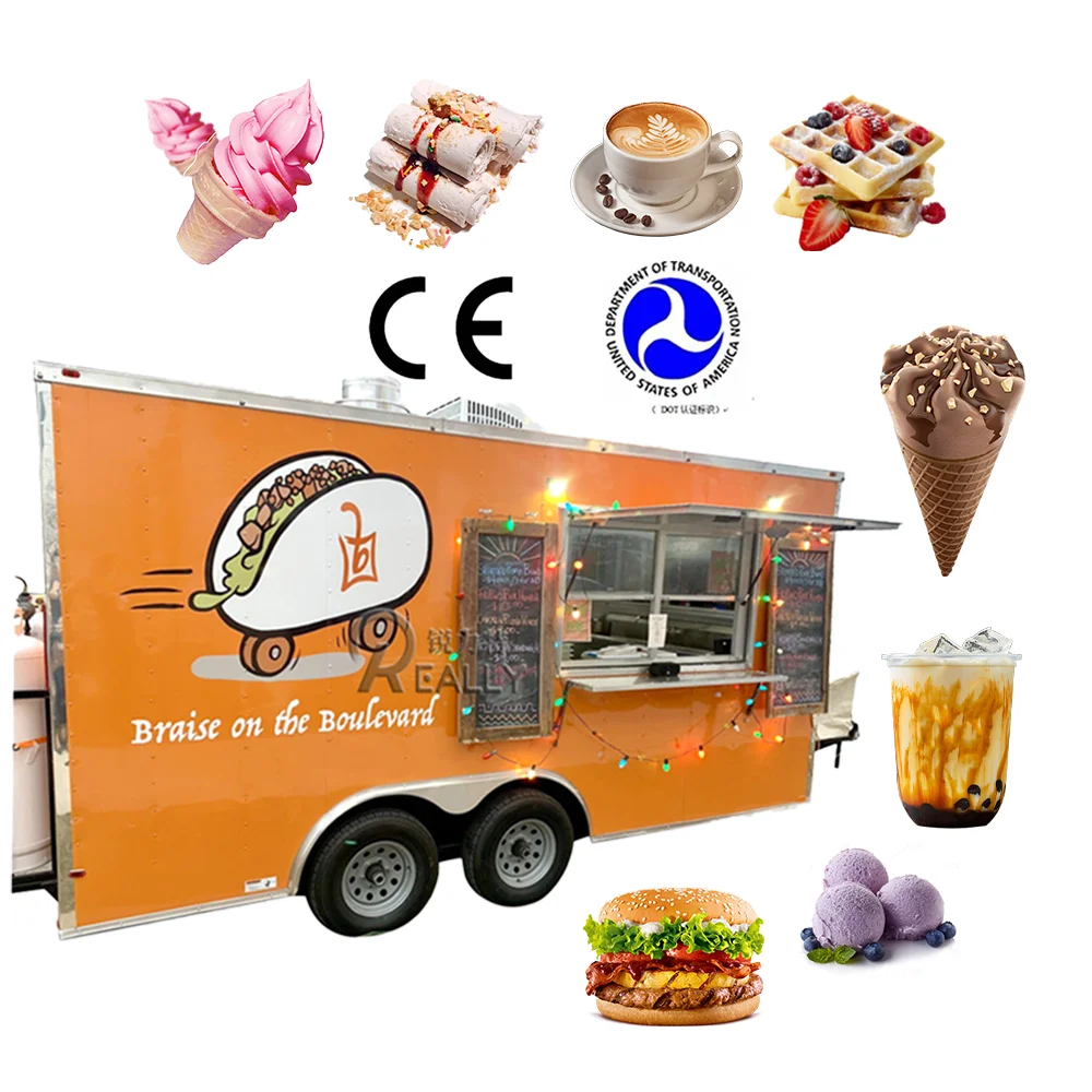 2023 Hot Sale Fast Food Trailer Dot Multi-functional Ice Cream Mobile Food Trucks Van Coffee Cart