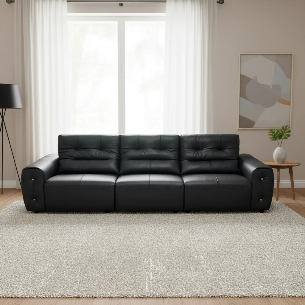 &Leather Sofa Set Modern Minimalism Black Top Patterned Italian Sponge Filled Sofa for Apartment and Hotel Lounge
