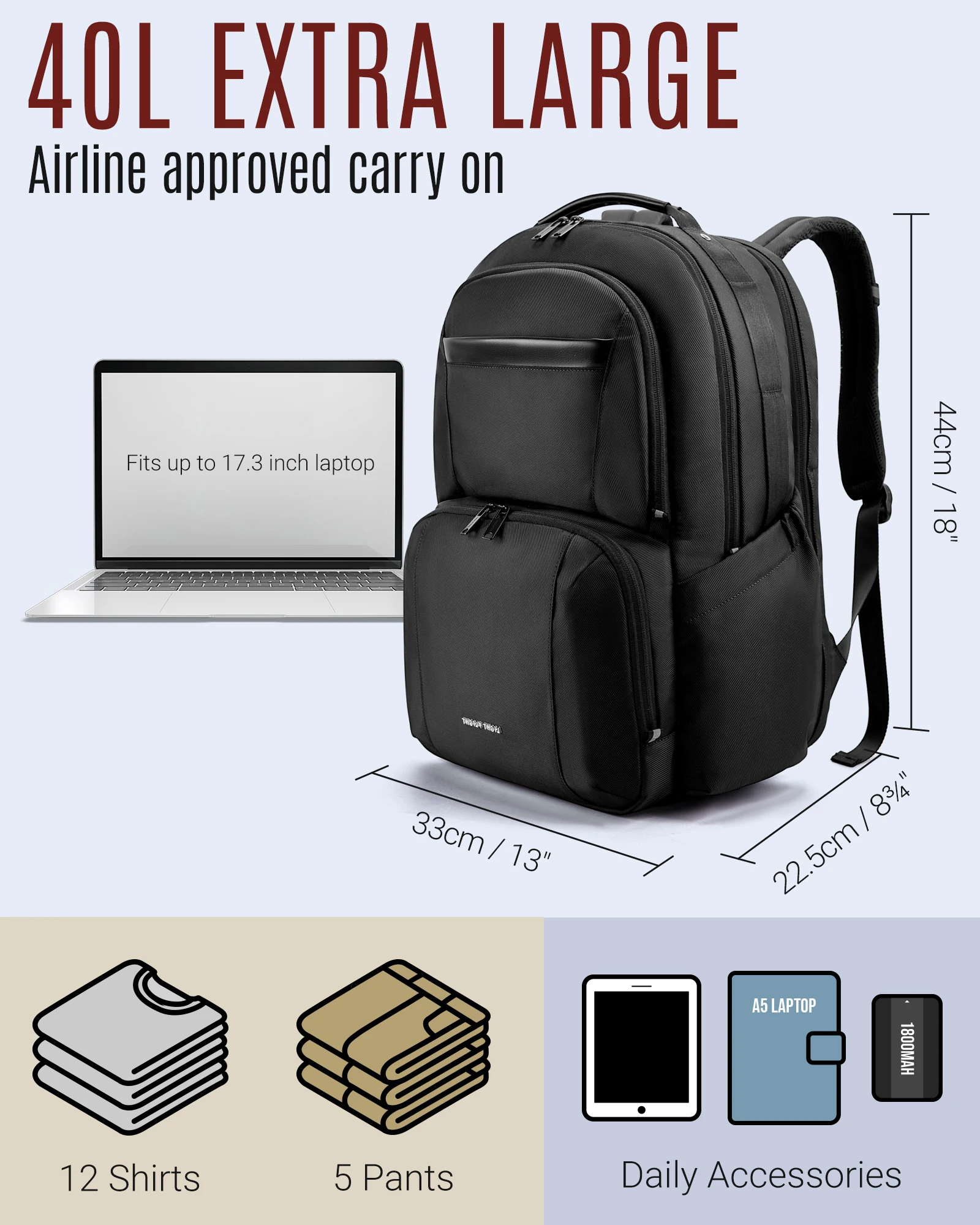 Imagem -04 - Bagsmart 40l Grande Capacidade Mochilas Impermeáveis Carregamento Usb 17.3 Laptop Bags Multifuncional Business Travel Bolsa para Homens