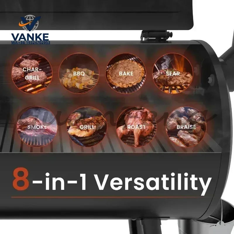 Commercial 8 in 1 BBQ Grill Upgrade Wood Pellet Smoker, with Latest PID Technology LCD Controller