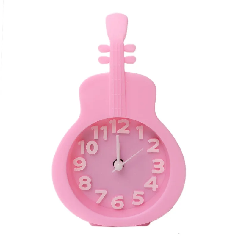 Silent Non Ticking Creative Alarm Clock Desktop Small Clock Candy Color Guitar Shape Mini Alarm Clock For Bedroom Office