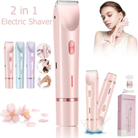 Women Electric Razors 2 in 1 Dual-Head Painless Bikini Trimmer Wet Dry Use for Ladies Pubic Hair Detachable Head Electric Shaver
