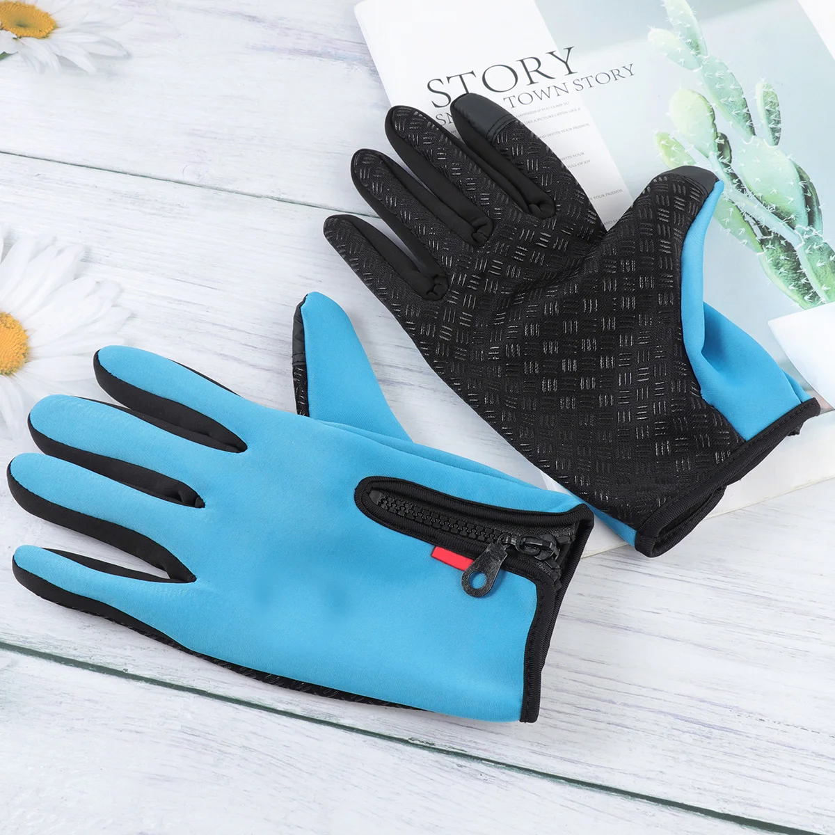 

Outdoor Windproof Warm Gloves Winter Bike Riding Nail Insulated Sky-blue Screen Touch Men and Women