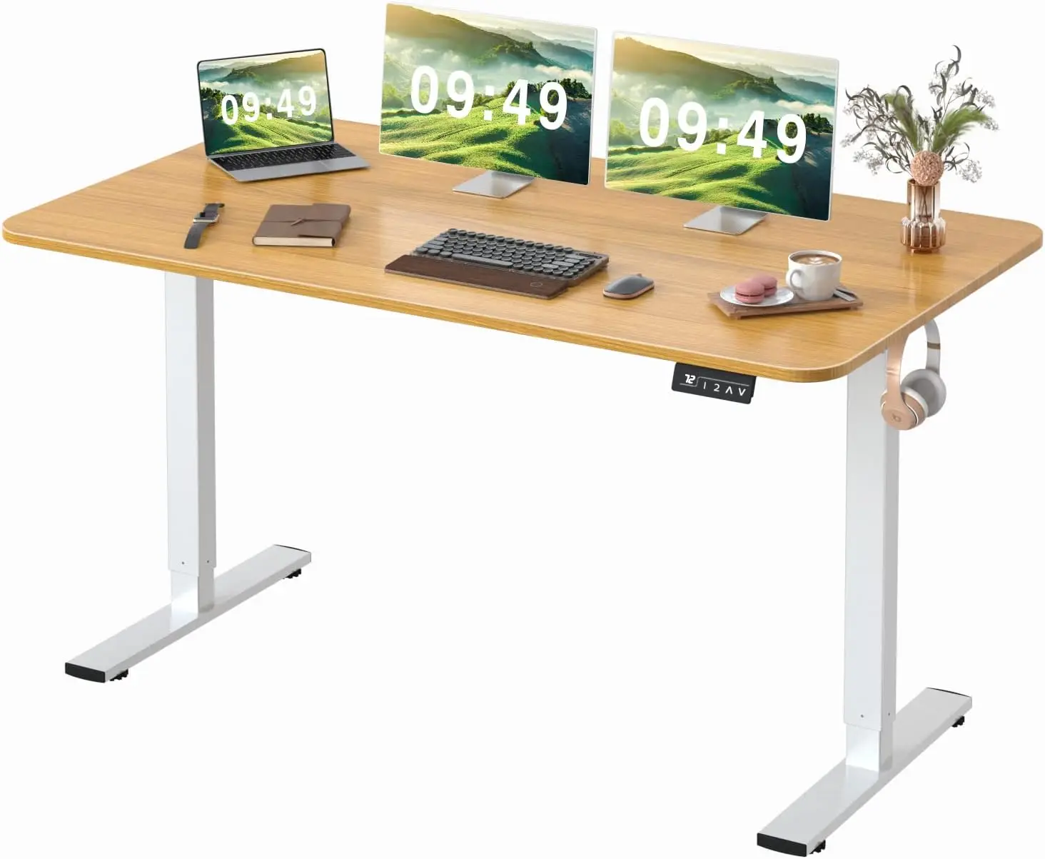 

Electric Height Adjustable Standing Desk Large 55 x 24 Inches Sit Stand up Desk Home Office Computer Desk Wood