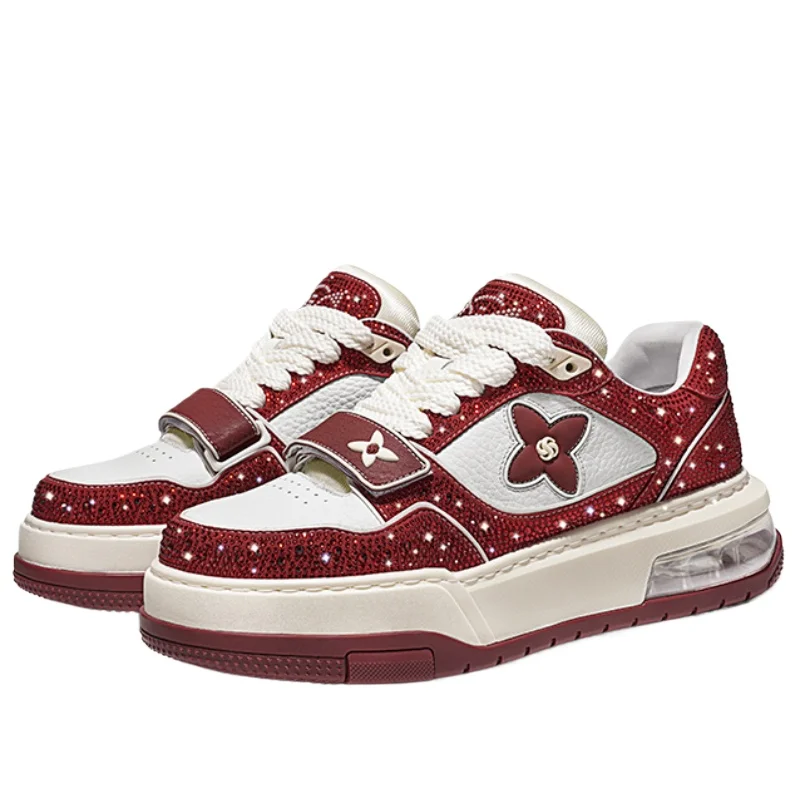 

Genuine Leather Starry Sky Inlaid with Diamonds Trendy Sports Casual Shoes for Men's for Women's Thick Soled Skateboarding Shoes