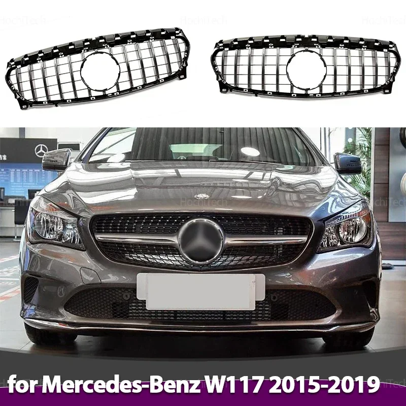 Front Bumper Grill for Mercedes Benz CLA-Class W117 C117 X117 CLA180 CLA200 CLA250 2015-2019 ABS Black Front Kidney Grille