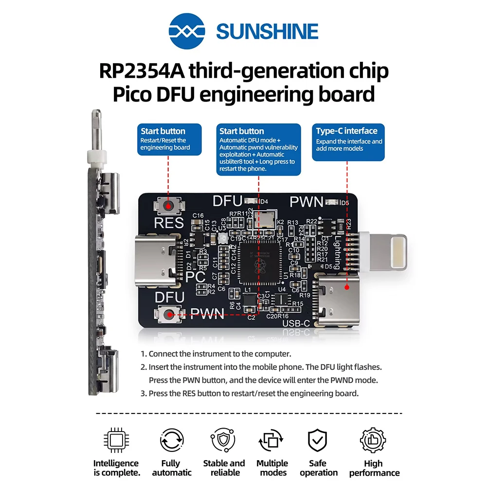 Magico RP2354A V2. PICO DFU Engineering Board Automatisches DFU-Einleitungs-Tool für iOS A12/A13 Reparatur- und Löschwerkzeug Entwicklungsgerät – Detail 3
