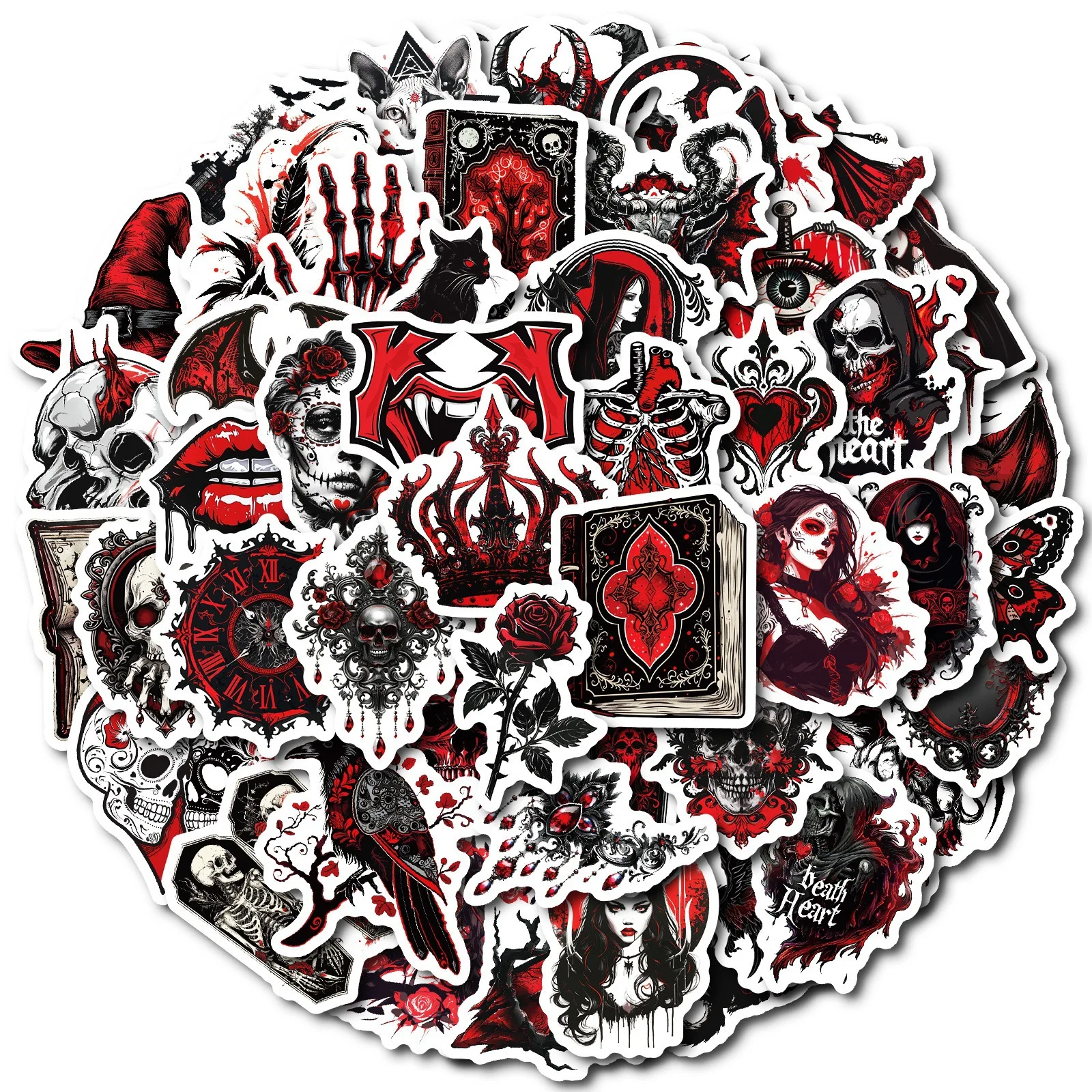10/50 قطعة ملصقات القوطية أحمر أسود الجمجمة الكتابة على الجدران ملصق سجل القصاصات الأمتعة المحمول الهاتف الغيتار الدراجة سكيت الكرتون مائي