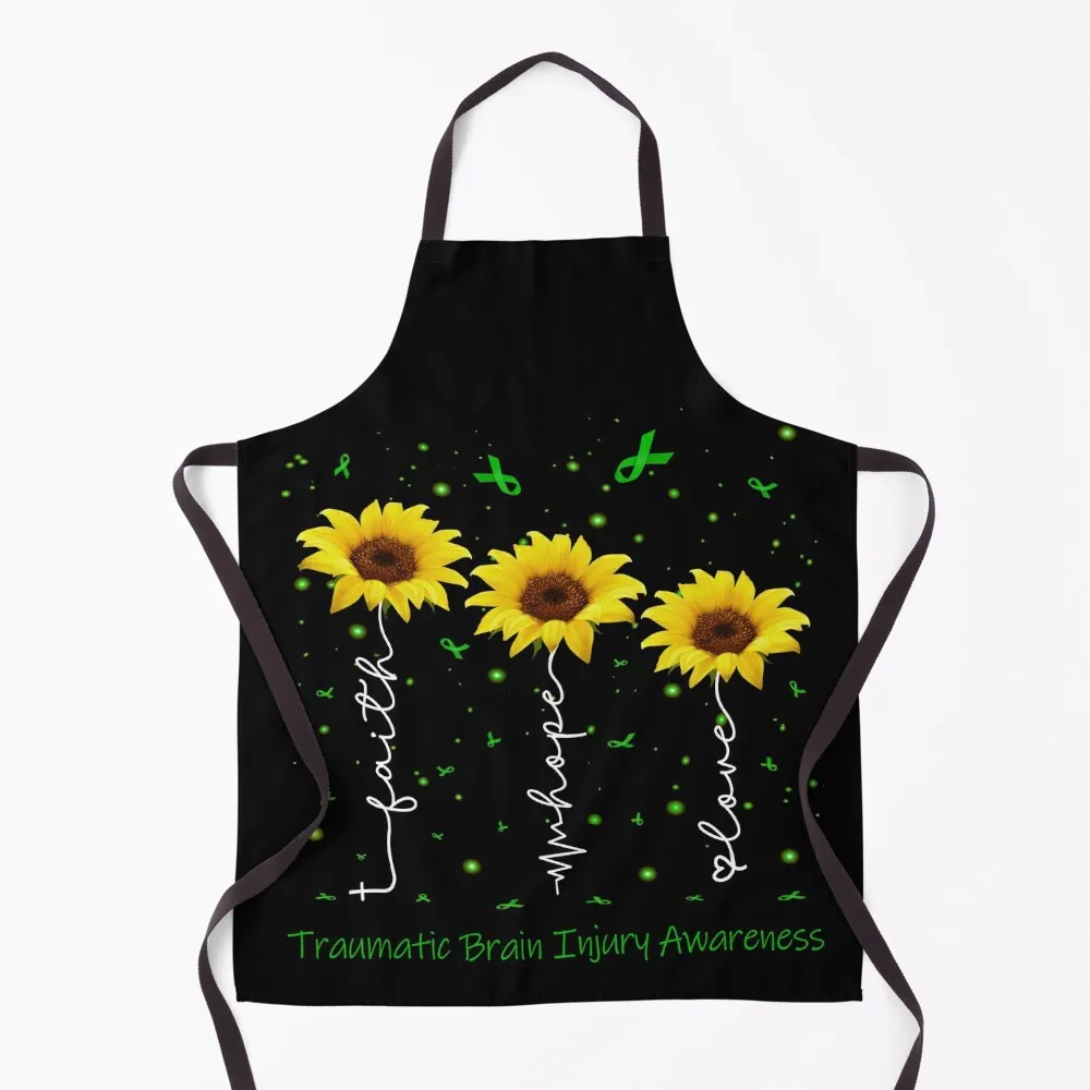 Sunflower Faith Hope Love Traumatic Brain Injury Awareness Apron Cute Kitchen Accessories waterproof for women christmas Apron