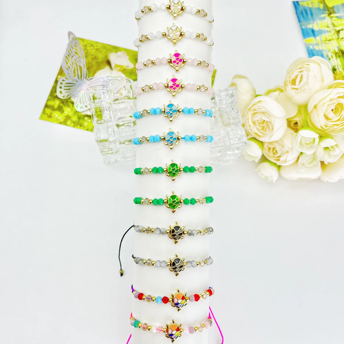 12 / sheet Colorful Turtle bracelet Crystal beaded adjustable Ocean Wind Beach party couple bracelet