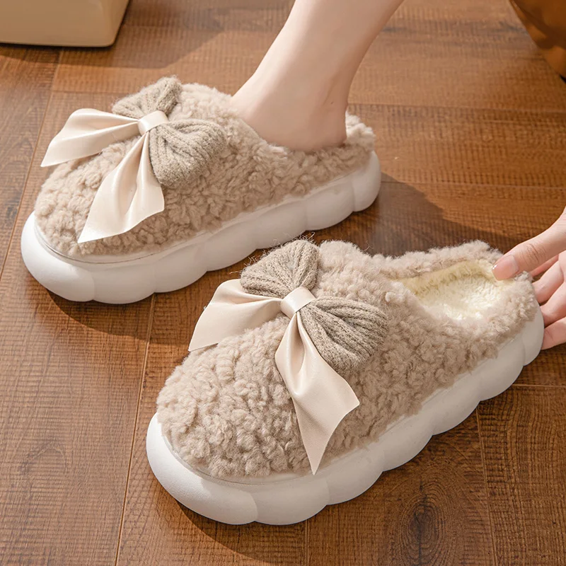 NONE Women Fur Slippers Bow Black 6