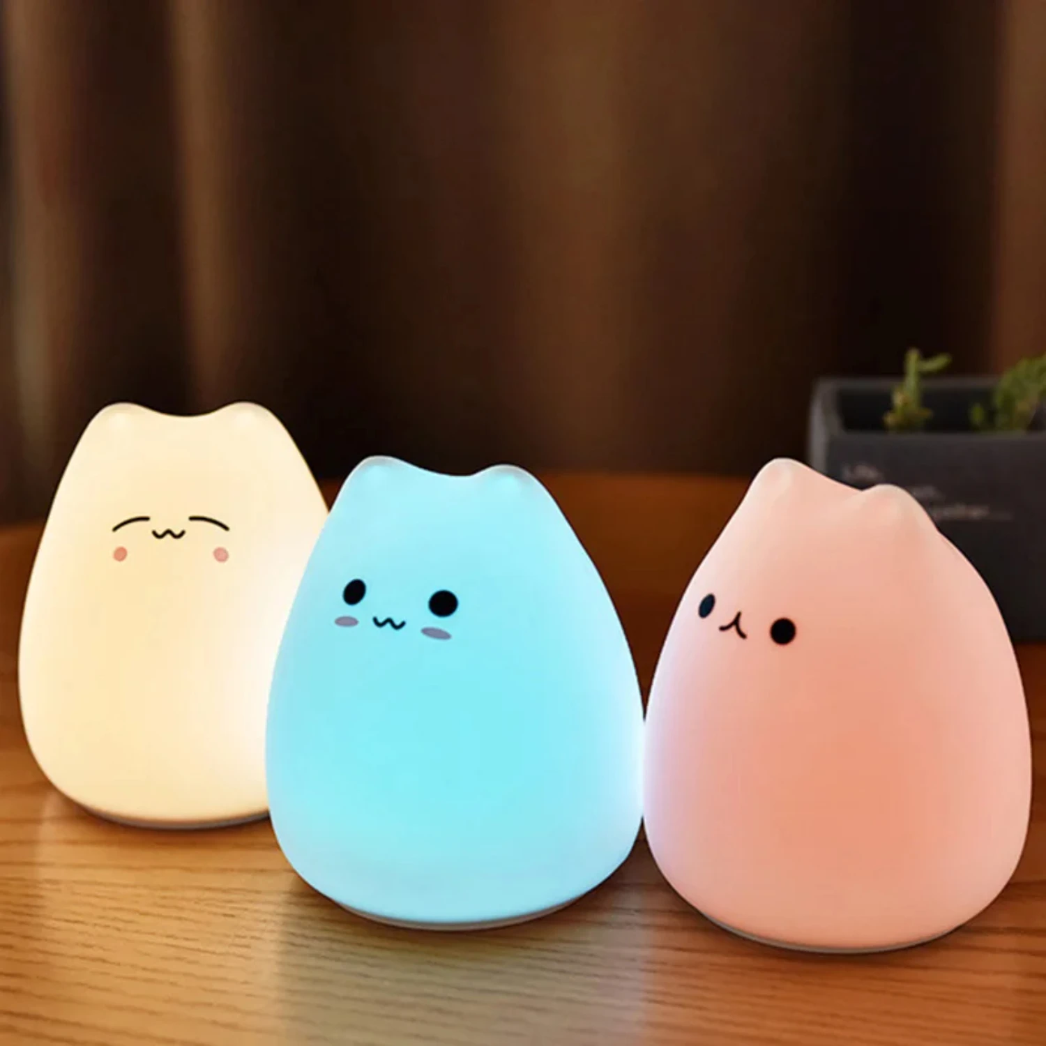 Colorful Cat Silicone Animal Light Child Holiday Gift Sleeping Creative Bedroom Desktop Decor Lamp LED Night Lamp  Sensor Stich