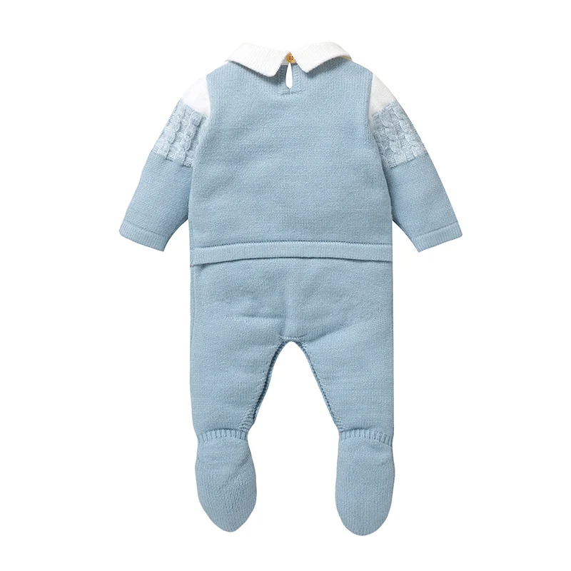 Soft Texture Winter Baby Boys Rompers 0-18M Newborn Infant Fall Winter Turn-down Collar Long Sleeve Knit Bodysuit Jumpsuit