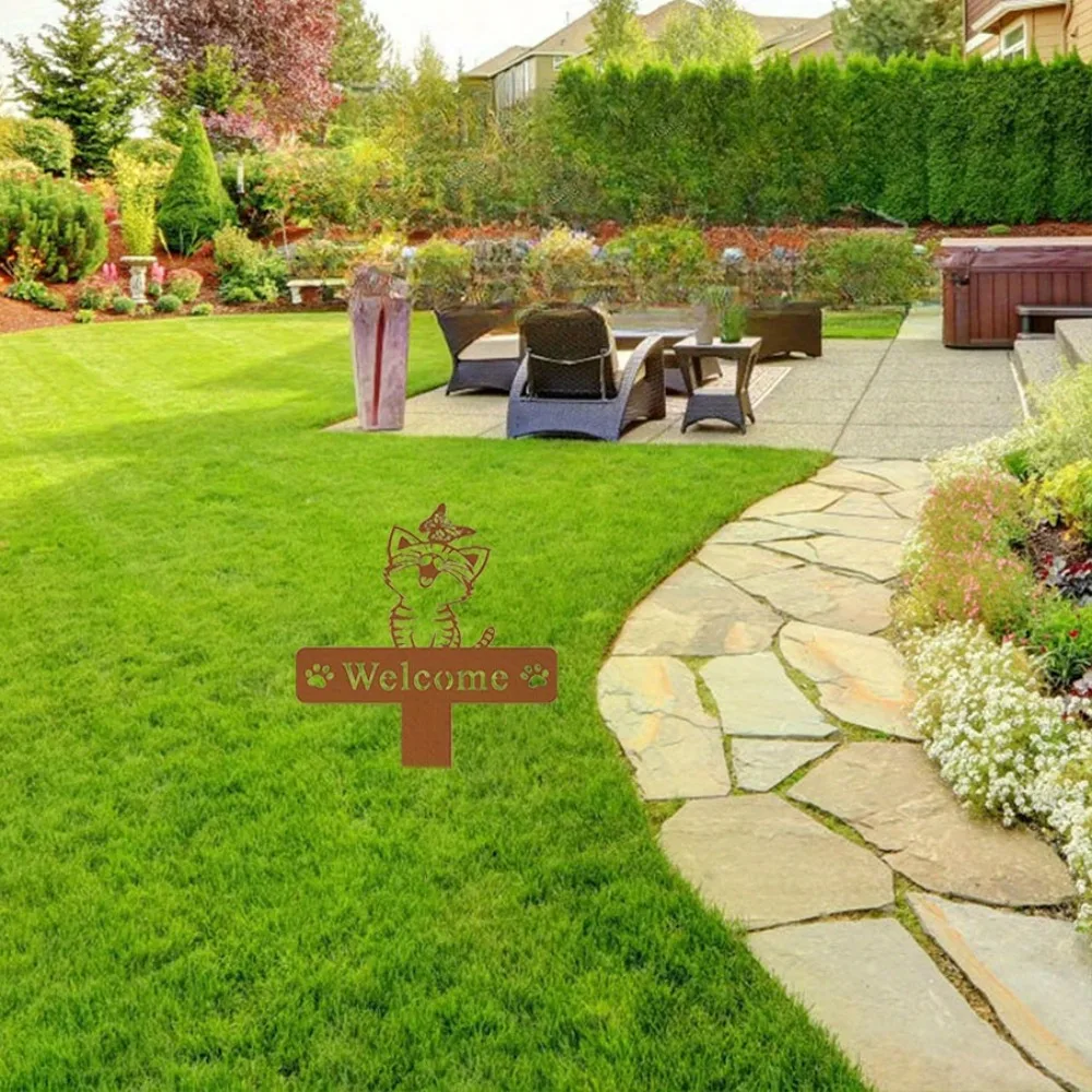 CIFbuy ™   Eiserne Katzen-Gartenfigur - Eleganter Metall-Schmetterling als Gedenkstück, Langlebiges Gartenschild für Gedenkdekoration
