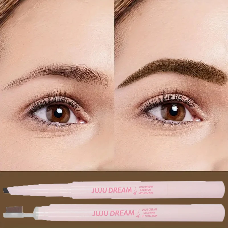 Cepillo de cera para cejas de núcleo plano de doble cabeza, resistente al agua y duradero, ceja marrón negro crema, estilo preciso, contorno transparente