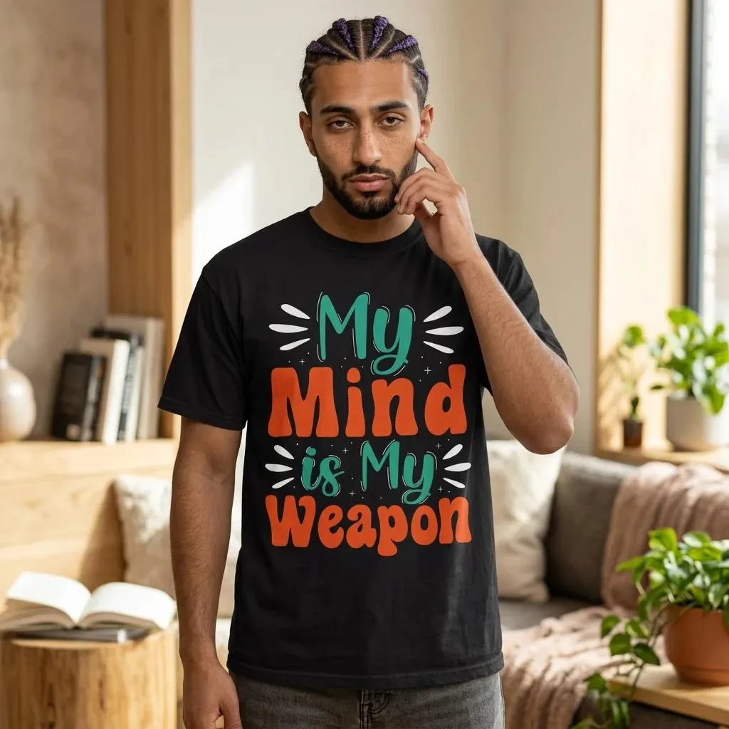 Men's Fashion Trend  High-Quality  Casual and Comfortable My Mind Is My Weapon T-shirt | Hand-lettered Typography, Garment-Dyed