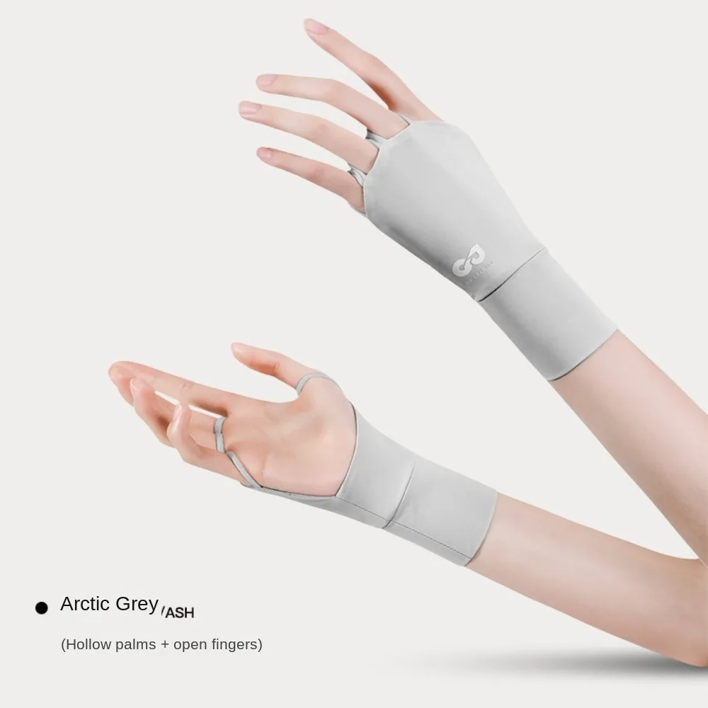 ถุงมือกอล์ฟแบบยืดหยุ่นครึ่งนิ้ว สีพื้นบางเบา ป้องกันแสงแดด ปกป้องข้อมือ สายรัดข้อมือ ป้องกันรังสียูวี ถุงมือผ้าไหมน้ำแข็งสำหรับปั่นจักรยาน