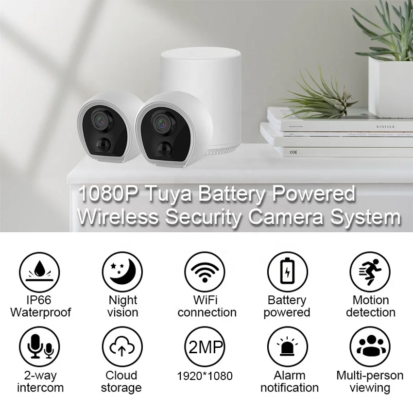 Tuya Security Camera Kit 1080P 4pcs Cameras & 1pcs Homebase 984ft WiFi Transmission Range Low Power Battery Camera System