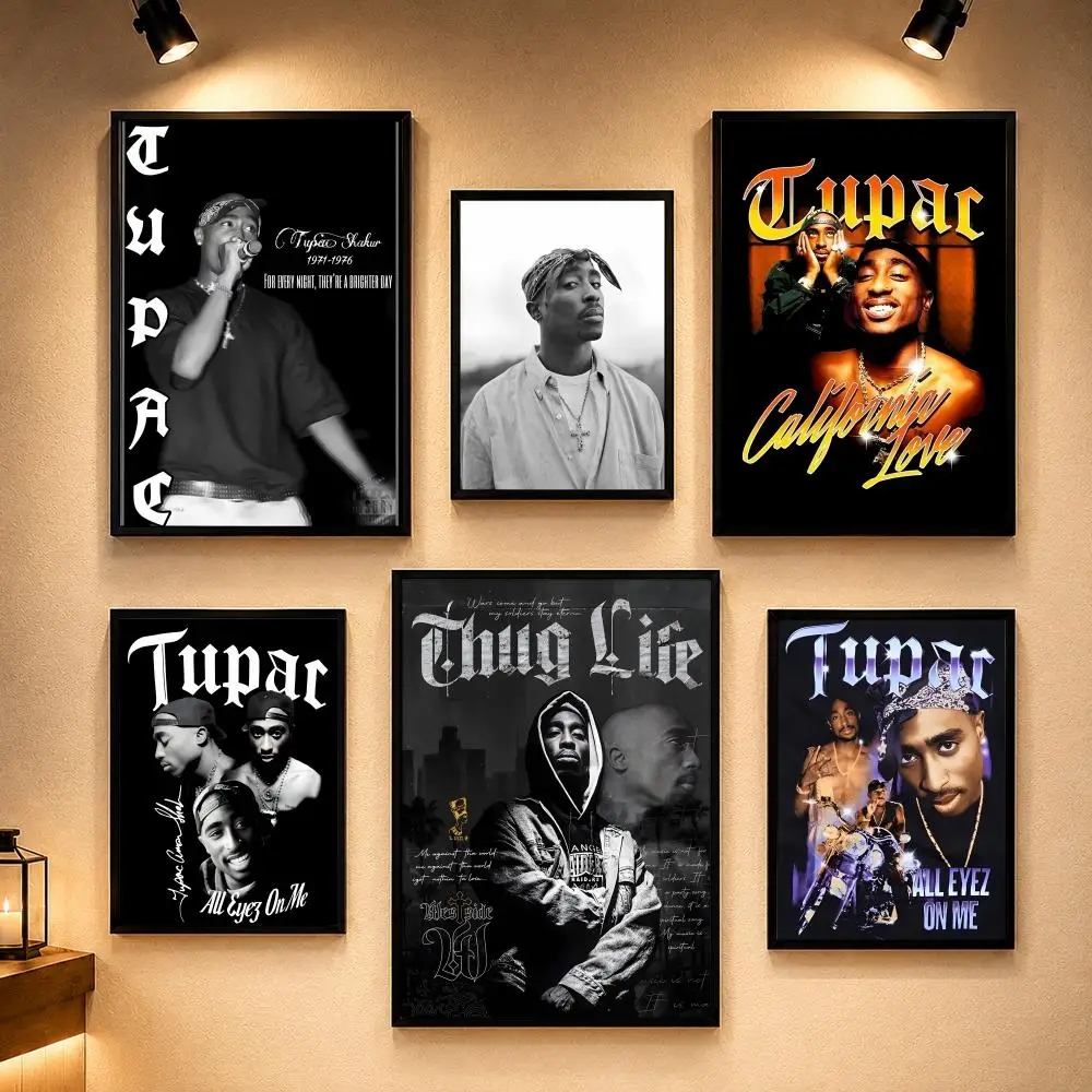 Rap Icon T-Tupac ShakurS Poster Vintage Retro Anime Poster Stickers Peel and Stick Wall Art Home Decor