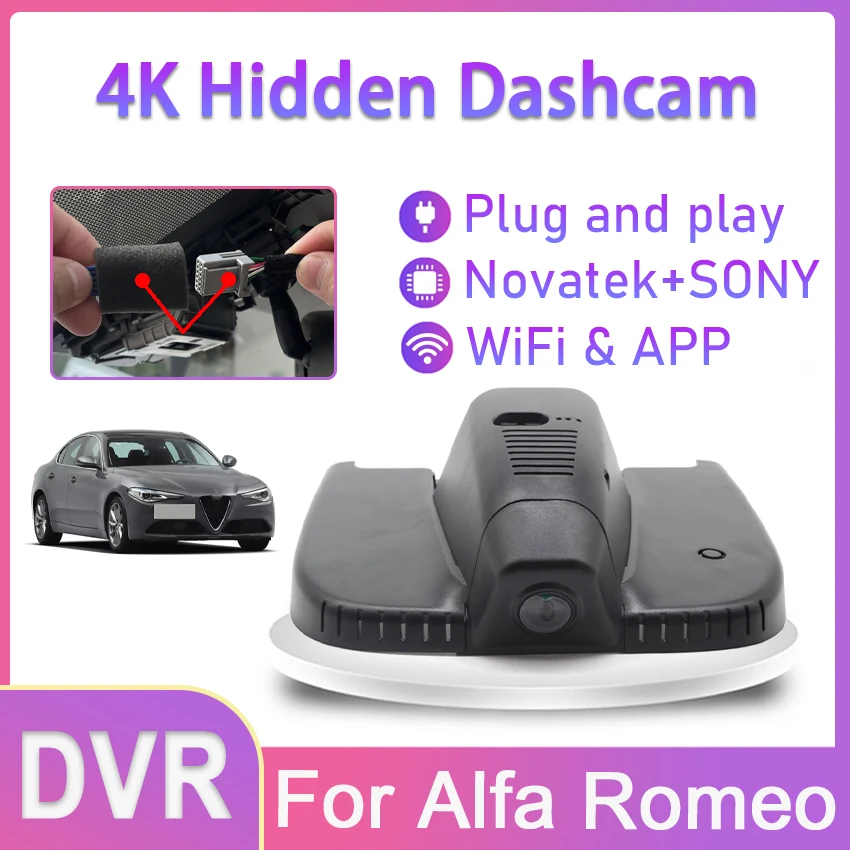New! Plug and play Car DVR For Alfa Romeo Giulia Stelvio Quadrifoglio QV Veloce Sprint,UHD 4K Dash Cam Auto Camera Dashcam 2160P