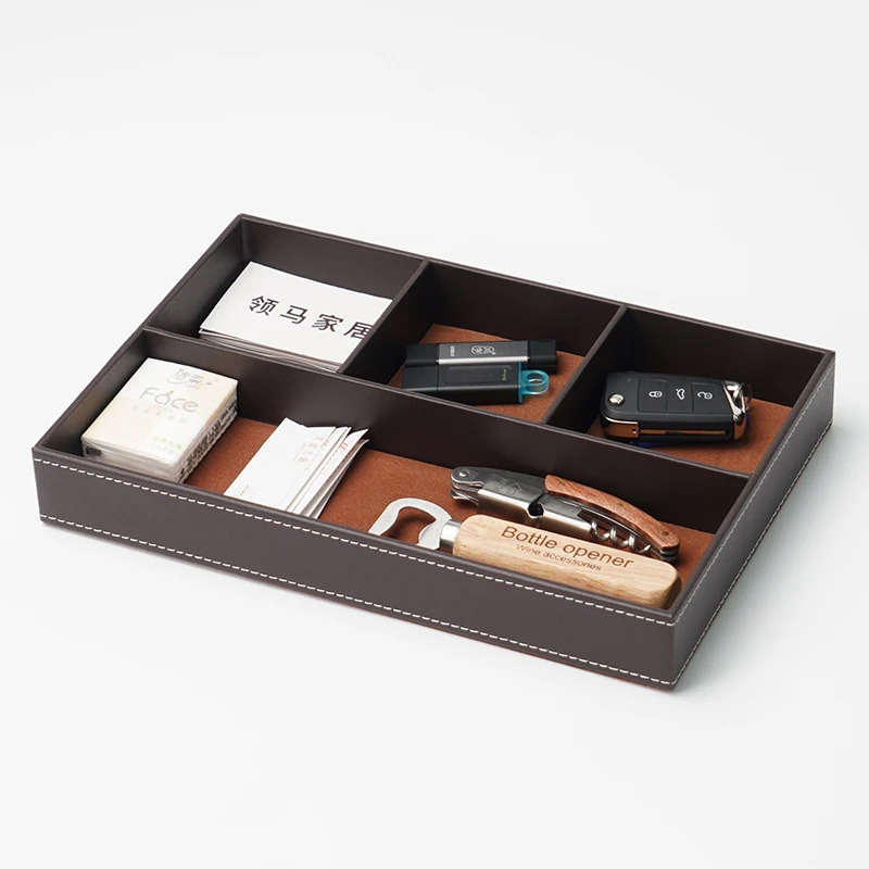 Large Capacity Containers Leather Desktop Organizer Box Keys Document Storage Tray Office Tabletop Stationery Organizing