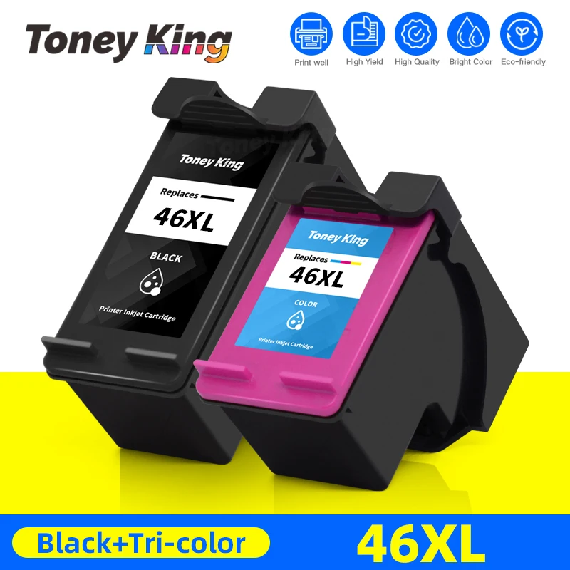 TONEY KING Re-manufactured 46 XL Ink Cartridge Replacement for HP 46 For HP46 for Deskjet 2020 2520hc 2520 hc color Printer