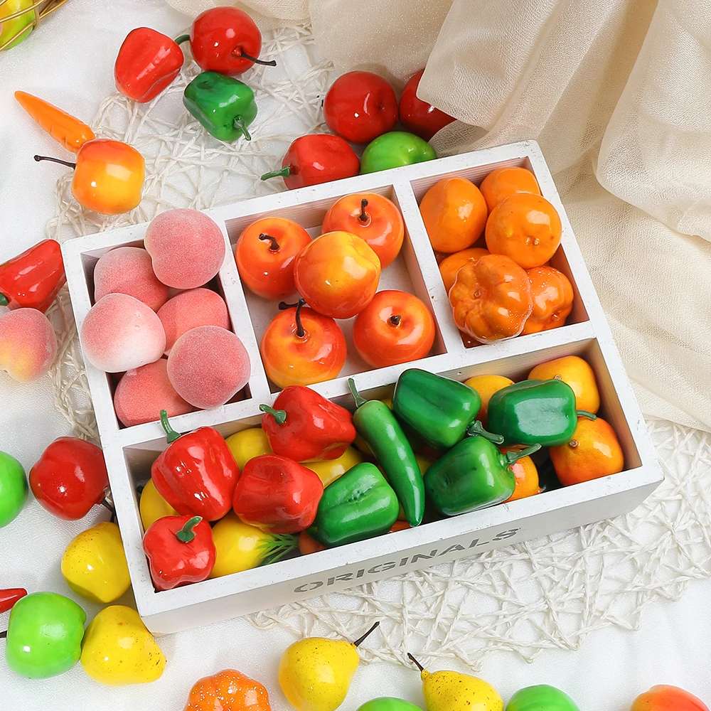 10/20Pcs Artificial Fruit Vegetable Ornament Simulation Fruit for Home Table Decor Apple Pear Peach Lemon Peach Chili Decoration