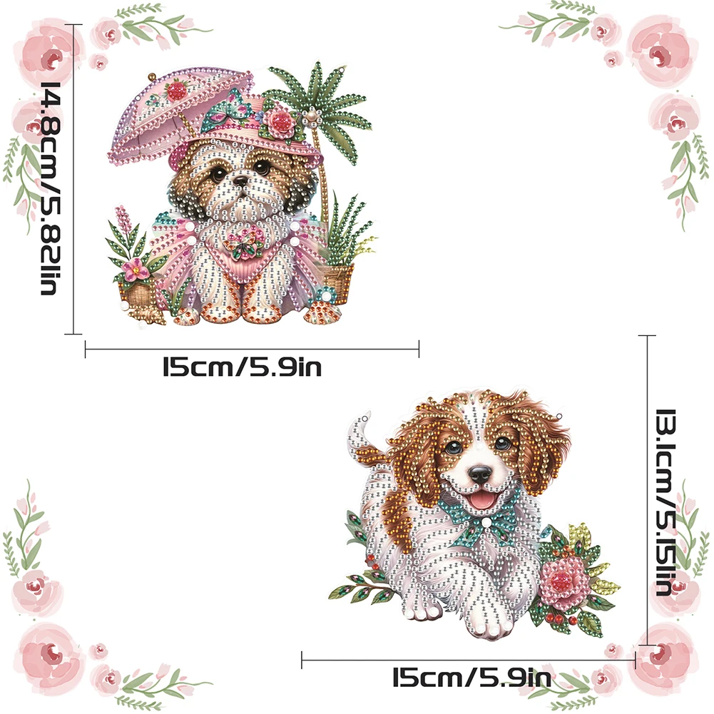 

2pcs Animal Diamond Painting Home Decor Cute 5D DIY Diamond Painting Dots Pendant for Garden Window Decor