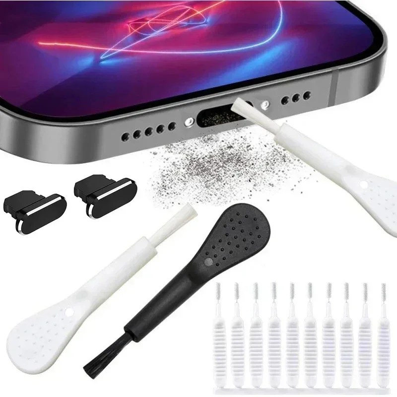 Cell Phone Charging Port Dust Plug with Cleaning Brush for IPhone 15 14 13 12 Pro Max Plus Samsung Xiaomi IOS Type C Cleaner Set