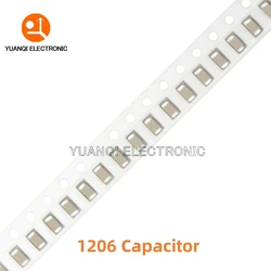 100pcs 1206 SMD Chip Multilayer Ceramic Capacitor 0.5pF - 100uF 10pF 100pF 1nF 10nF 15nF 100nF 0.1uF 1uF 2.2uF 4.7uF 10uF 47uF