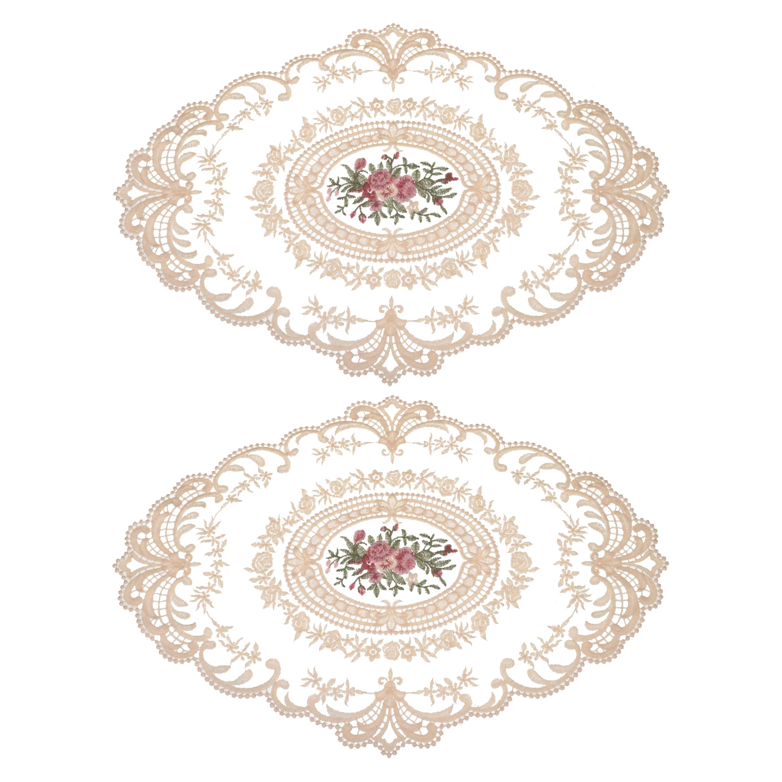 

2Pack Retro Lace Placemat 12x16-in Oval Embroidered Table Place Mats French Crochet Doilies Coasters Cup Mat for Home Wedding
