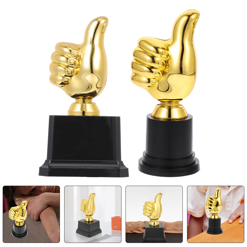 

2 Pcs Trophy Kids Party Award Kindergarten Competition Trophies Toy Thumb Mini Plastic