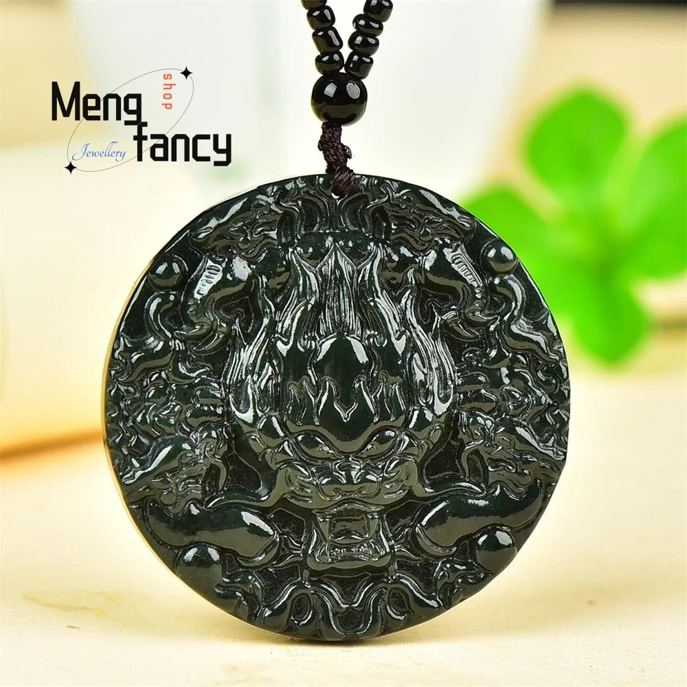 

Natural Hetian Green Jade Zodiac Dragon Pendant Personalized Retro High-grade Exquisite Mascot Fashion Fine Jewelry Holiday Gift