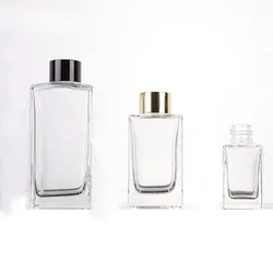 50ml&120ml&200ml empty cuboid shape Fragrance glass diffuser bottle&Aromatherapy bottles with alumite circle and plactic lids